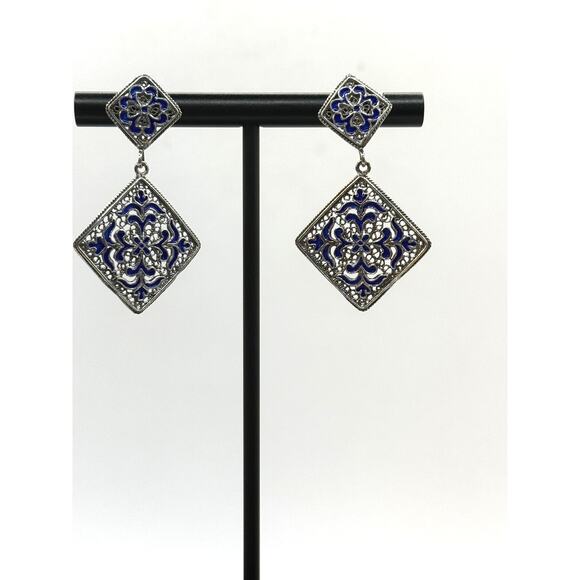 Gold Silver Filigree Earrings I Online sale of Sterling  Portuguese Sterling Silver and Enamel Filigree Earrings